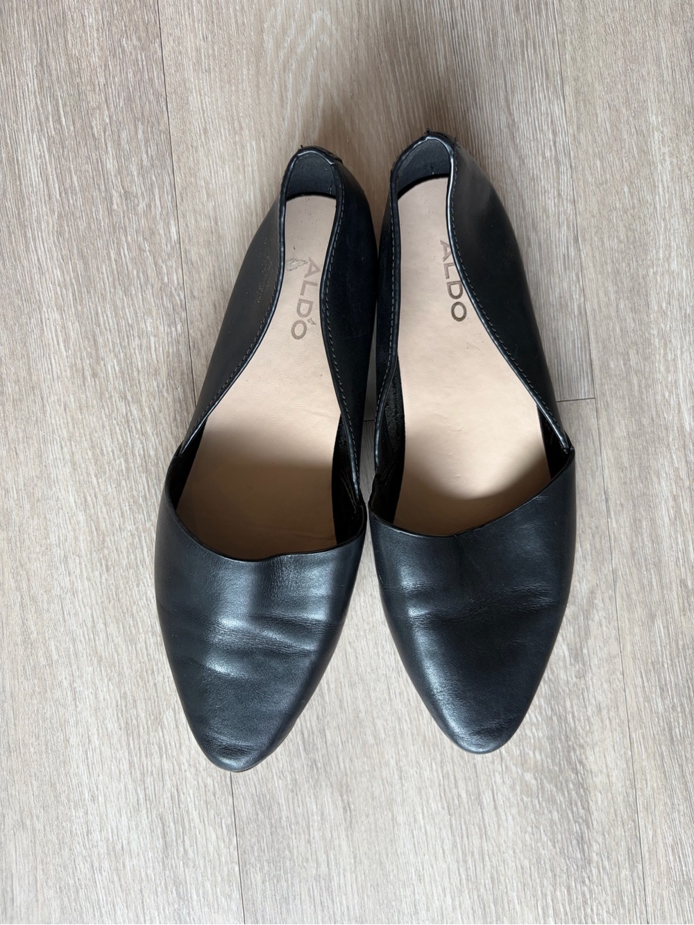 ALDO Black Leather Pointed D'Orsay Flats